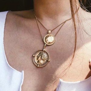 New 18K Gold Coin Pendant Double Chain Necklace, NICE NECKLACE, CUTE NECKLACE
